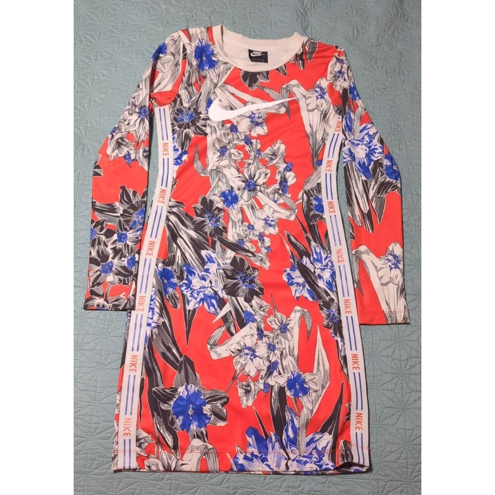 Nike Hyper Femme Bodycon Dress Womens Sz S Long Sleeve Performance Orange Floral